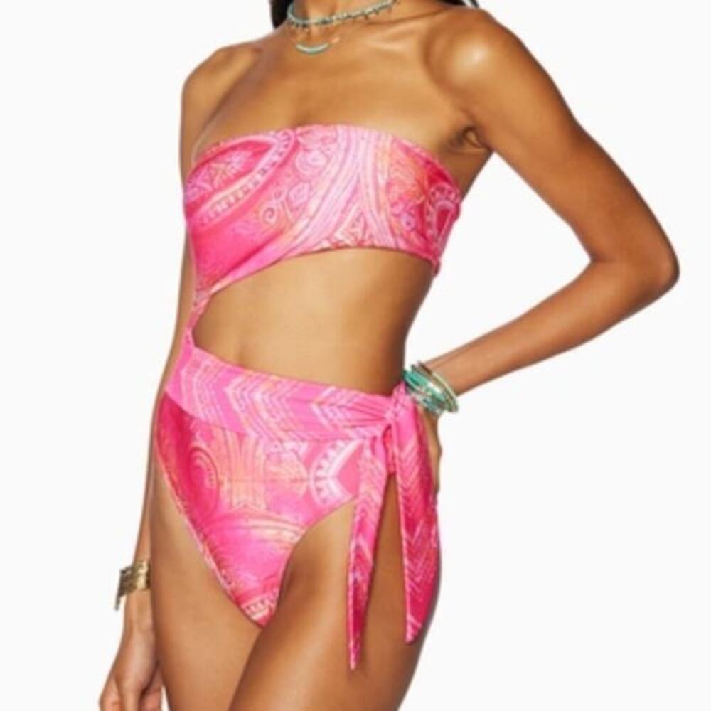 Ramy Brook NWT Gigi Seashell Pink Cut Out Strapless Bandeau One Piece Swimsuit S